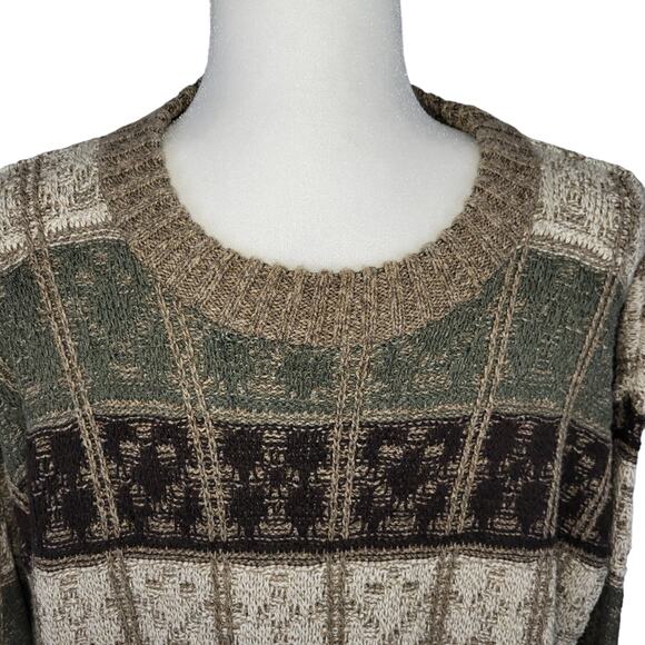 Boco Classics Men's Sweater Green Brown Cream Tan Grandpa Core Size X-Large - Picture 3 of 8